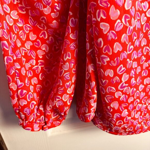 J.Crew Women’s Red Pink Heart Print Smocked Neck Feminine Blouse Size Small NWTD - Picture 7 of 10